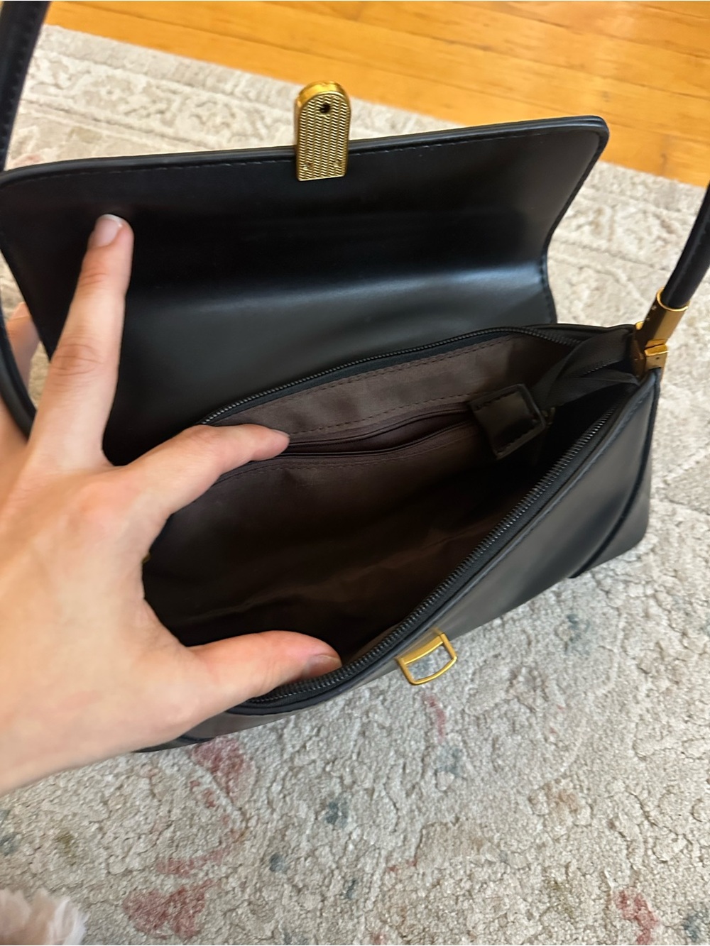 Black Shoulder Bag with Gold Hardware - Picture 2 of 2